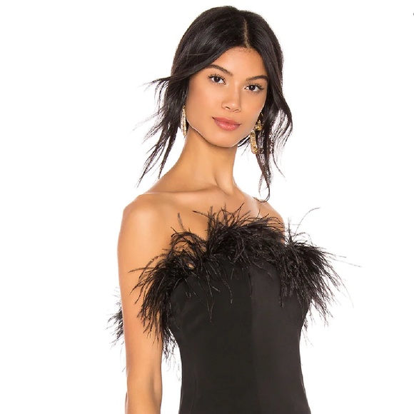 LPA Aida Strapless Top in Black with Feathers - Picture 2 of 5